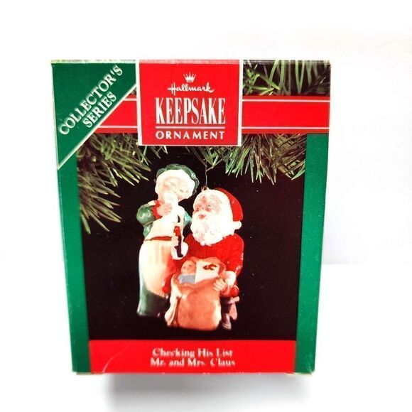 Vintage Hallmark Keepsake Christmas Ornament "Checking His List" Mr.& Mrs. Claus - Picture 1 of 4